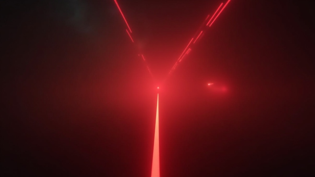 Red and orange laser lines through fog